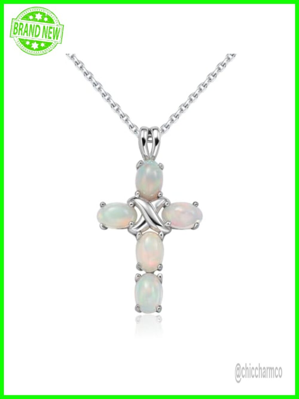 Sterling Silver Opal Cross Necklace 18-20 Inch Adjustable Women